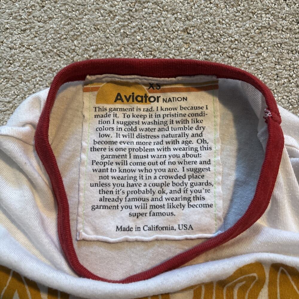 Aviator Nation Shirt Short Sleeve White Ringer California Repeat Pullover Sz XS - Picture 10 of 11